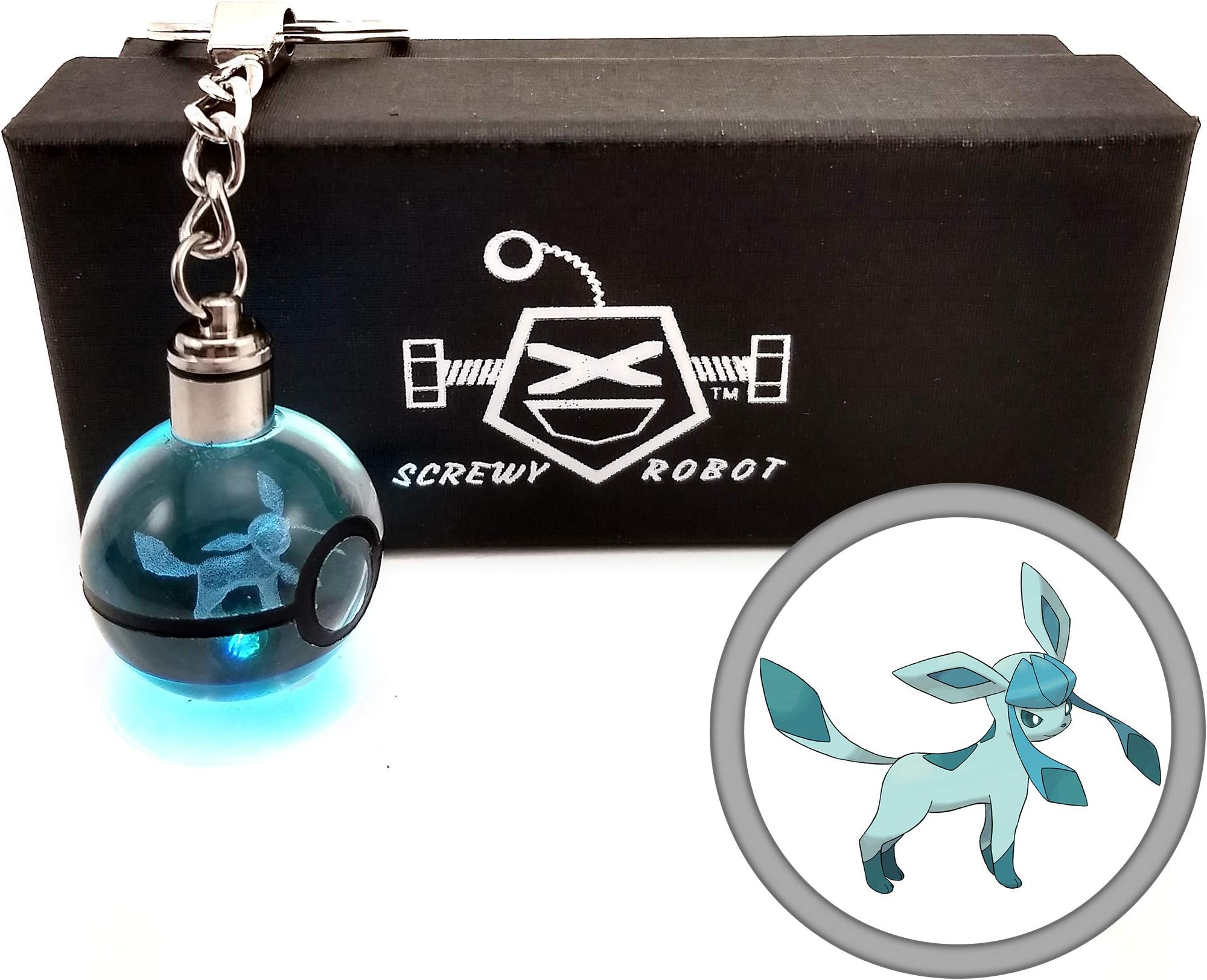 ScrewyRobot Crystal Ball 3D Night Light Color Changing Lamp 30mm Keychain (Glaceon)