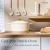 Nuovva Enamelled Cast Iron Dutch Oven 5 Quart Cream with Lid 24cm view 6