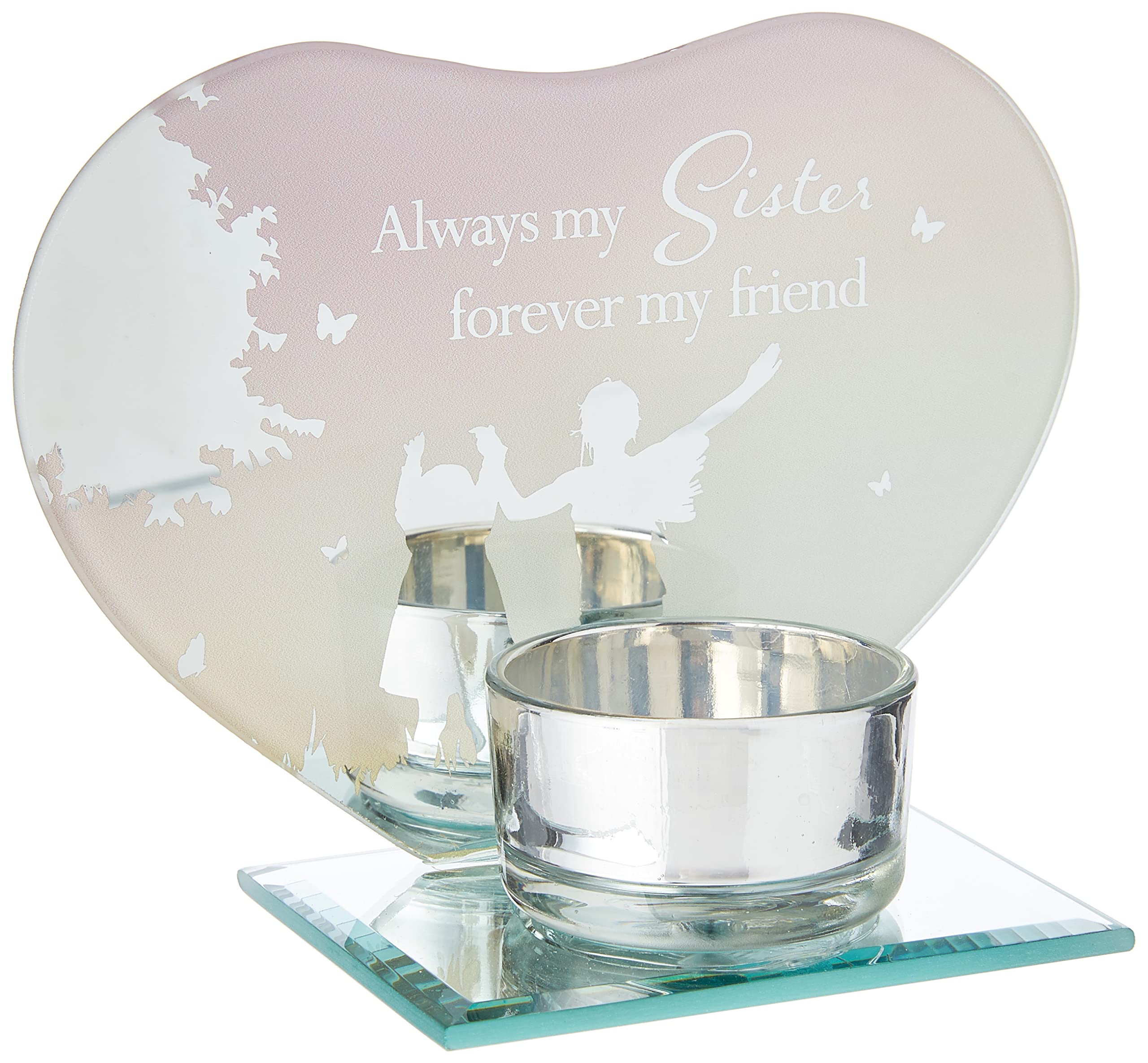Reflections Sister Tea Light Holder Always my Sister Forever My Friend from The Heart, pink