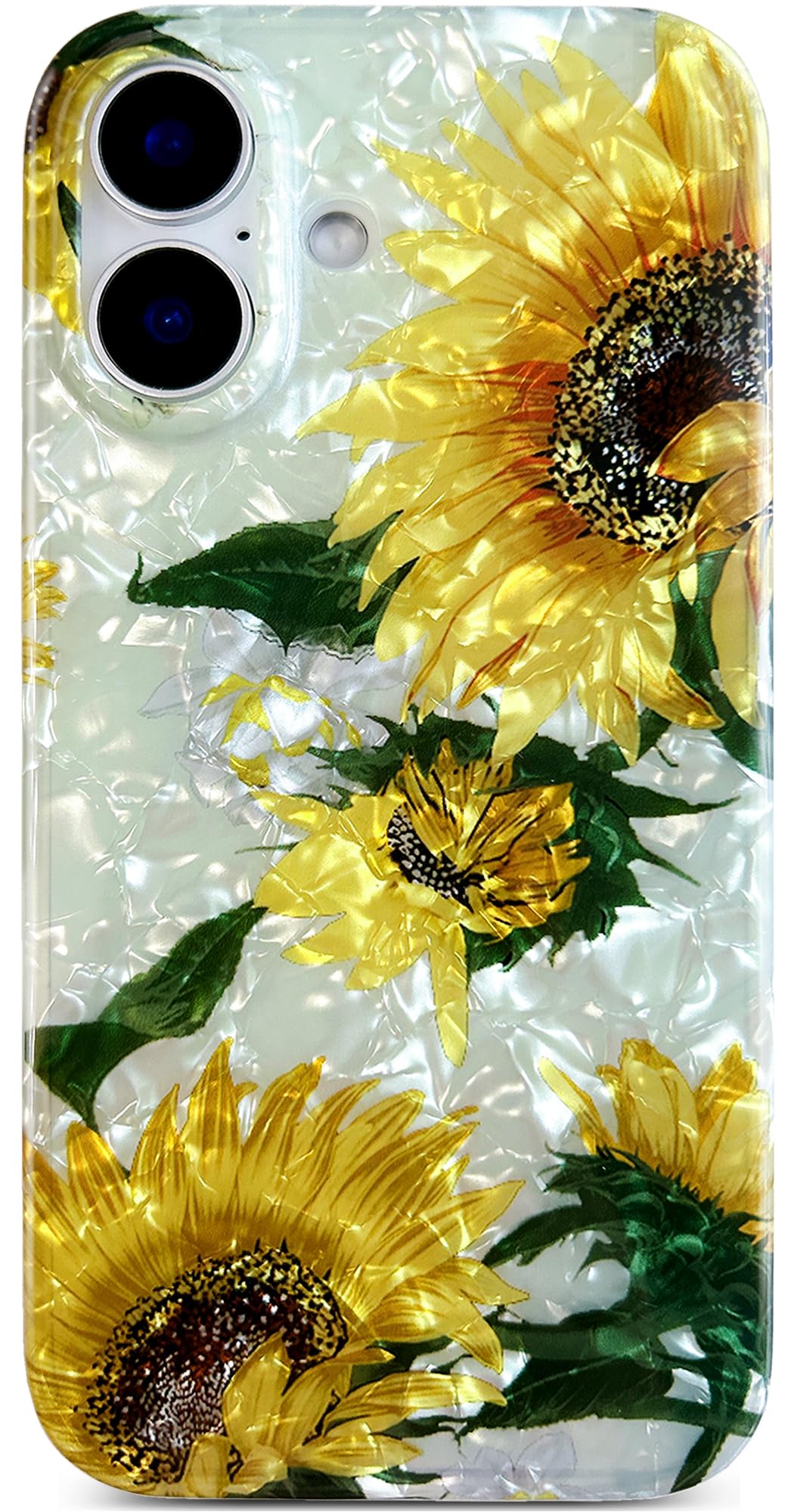 Qokey Compatible for iPhone 16 Case, Cute Soft Shockproof Sparkle Crystal Clear Lightweight TPU Flower Pattern Design Non-Yellowing Phone Cover for iPhone 16 6.1",Yellow Sunflowers