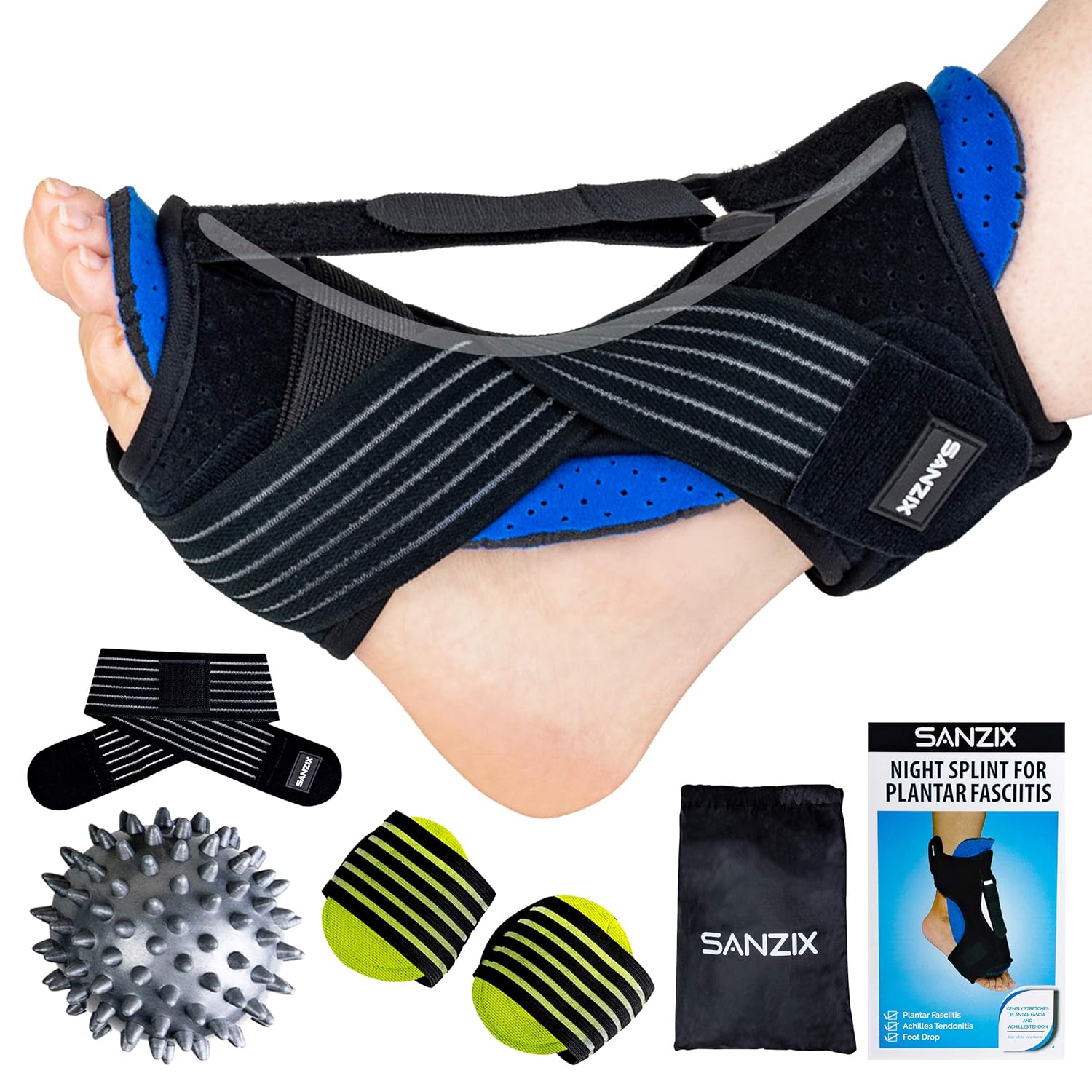 Sanzix Plantar Fasciitis Night Splint, Adjustable Plantar Fasciitis Brace, Orthotic Night Splint for Plantar Fasciitis Relief, Achilles Tendonitis and Foot Drop: Industrial & Scientific