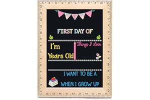 BLOOMOWL First Day of School Sign (11.5"x15"), Reusable Chalkboard Sign, Easy-to-Clean with Real Wooden Ruler Frame, Handmade in USA by Bloom Owl, Perfect for Back to School, First Day of Kindergarten Girl