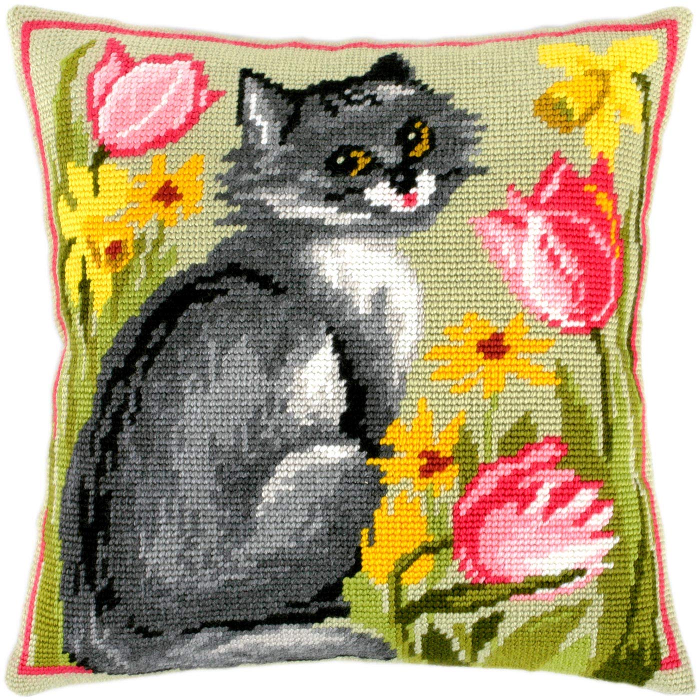 Brvsk Kitty. Needlepoint Kit w/Printed Tapestry Canvas (40 × 40 cm) — Needlepoint Cushion Kit for Creative Home Décor — Needlework Kit for Adult Beginners — image 1
