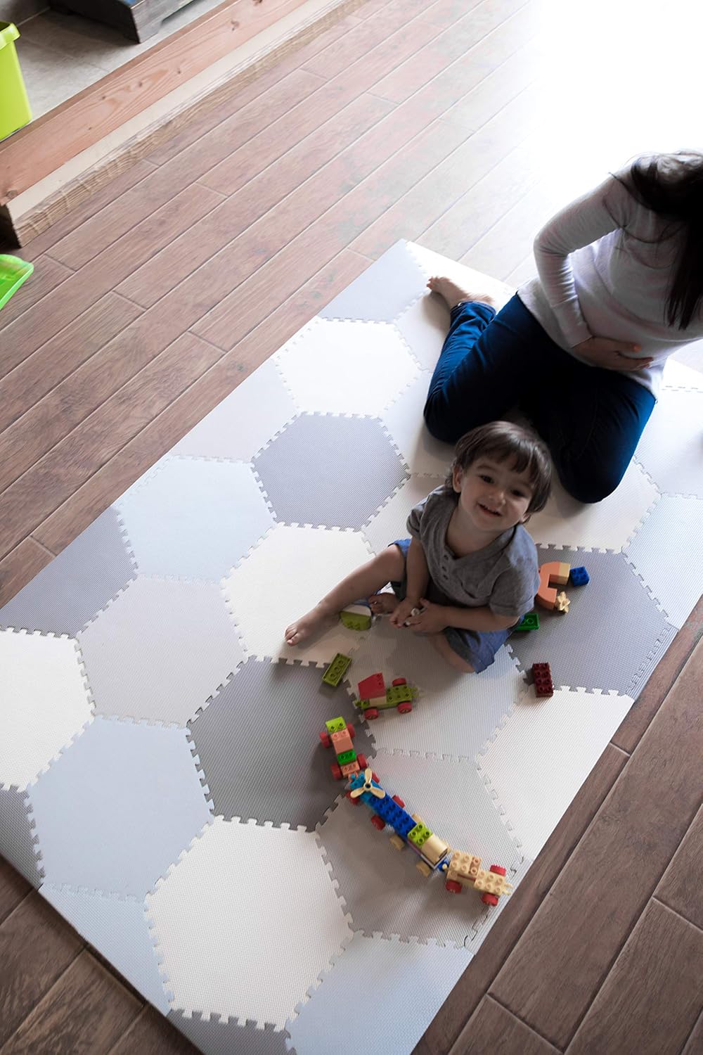 Baby Brielle Interlocking Hexagon Floor Foam Tile Activity Mat for Tummy Time, Crawling, and Playing Ultra Thickness Playmat for Infants and Toddlers for Nursery Room in Grey/White : Baby