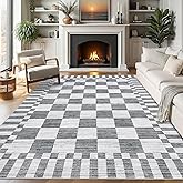 GarveeHome Grey Checkered Rug 6×9 Area Rugs for Living Room，Non-Slip Washable Rug Soft Low-Pile, Modern Farmhouse Geometric Rugs for Bedroom Dining Room