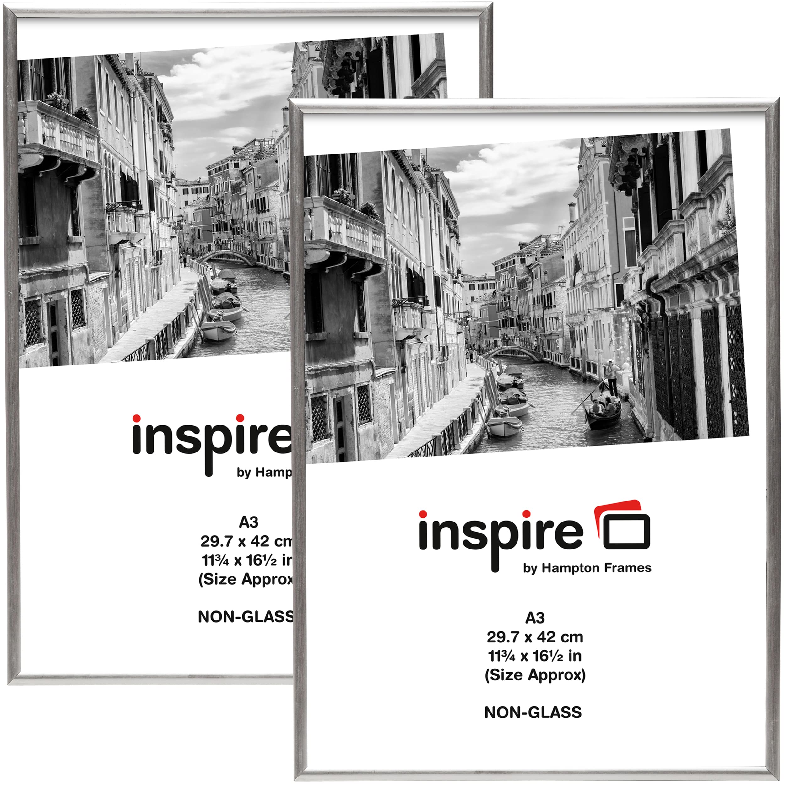 Hampton Frames | A3 Backloader Picture Frame 2 Pack, Silver, 29.7x42cm, Acrylic Front | Wall Mount, Easy Load, Lightweight | Display Photos, Posters, Certificates