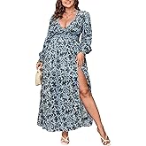 EYWOL Wedding Guest Dress for Plus Size Women - Long Sleeve,V Neck,Maxi,Chiffon Floral Dress with Slit (M-3XL)
