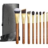 Desert Oak 8Pcs Makeup Brush Set, Face ang Eye Kit: Foundation, Concealer, Blush, Contour, Eyeshadow, Eyeliner &amp; Brow, Soft Bristles, Beginner, PU Bag Included