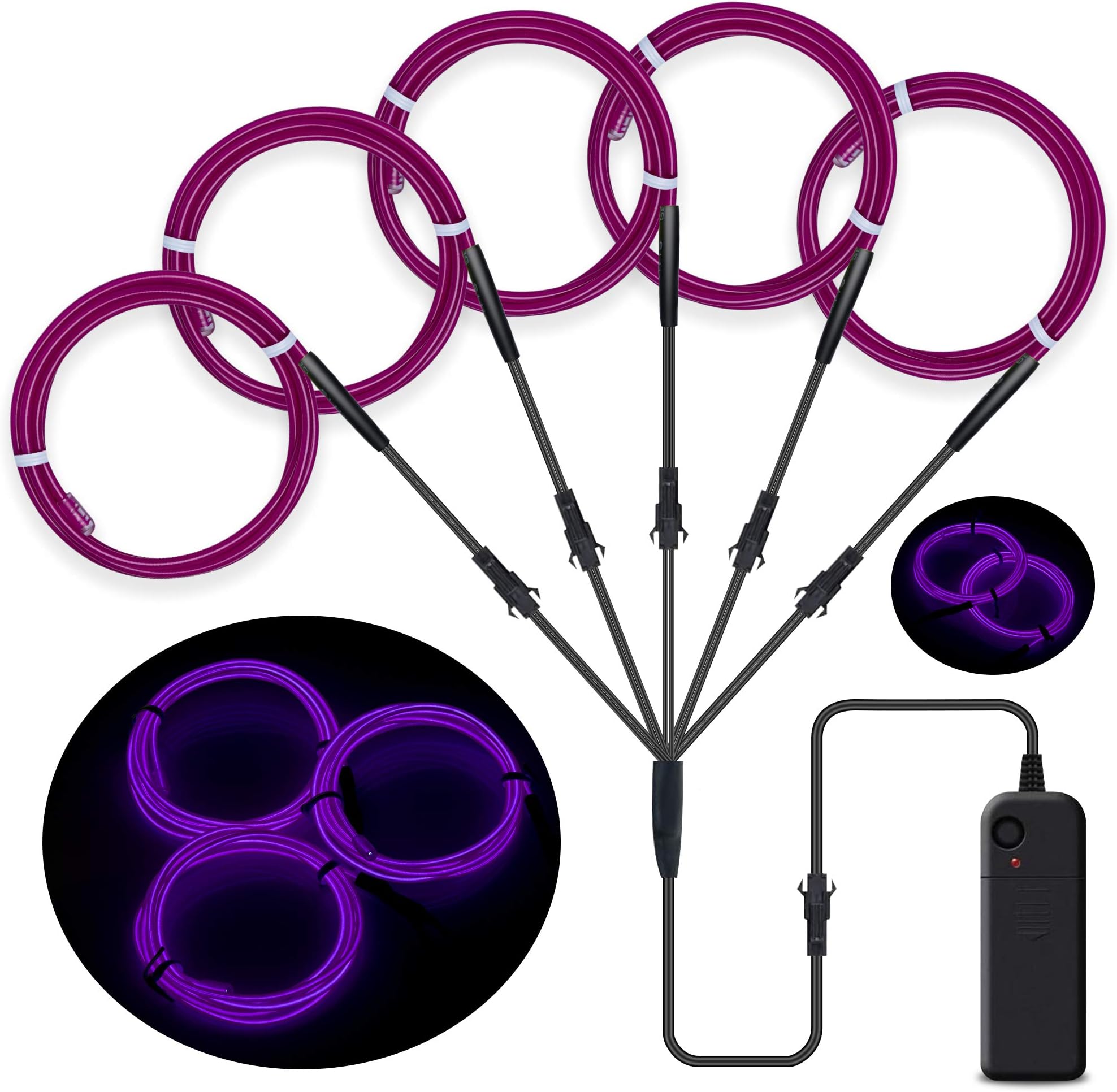 SZILBZ EL Wire, 5x1m Neon Light Battery Powered Electroluminescent Wire Glowing Strobing Decorative Light for Xmas Party Pub (5x1m Purple)