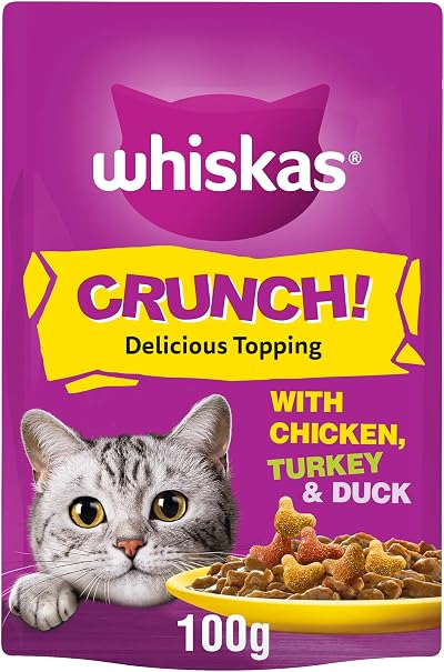 Whiskas Crunch Cat Treats 100 g Pack of 6 Crunchy Toppings Chicken Turkey Duck