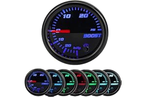 7 Color 30 Psi Turbo Boost/Vacuum Gauge Kit, 2 1/16", 52mm - Includes Single Hole Dash Gauge Pod Holder & Mechanical Hose & T
