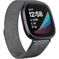 TEWIN Metal Band Compatible with Fitbit Versa 3 / Fitbit Sense Bands, Stainless Steel Mesh Breathable Wristband Strap…