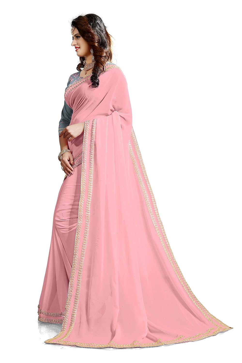 saree center women's georgette saree with blouse piece material