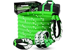 YUNFUER Heavy-Duty Kinetic Recovery Rope Kit – 56,000lbs, 1.26in x 30ft – Includes 2 Ultra-Strong UHMWPE Soft Shackles – 35%+ Elasticity for Off-Road Recovery, Towing & Emergency Use (Reflective)