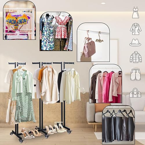 6-Arm Clothing Display Rack With Wheels | Adjustable Heavy Duty Garment Rack Gold