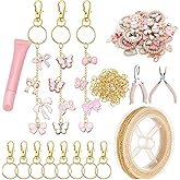 VioraWhite 213 Pcs Lip Gloss Keychain Making Kit 100 Pink Enamel Charms 32.81 ft Gold Chains for DIY Crafts Women(Butterfly)
