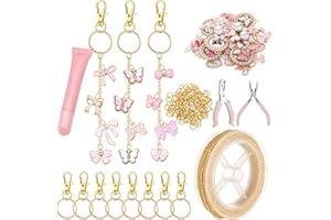 VioraWhite 213 Pcs Lip Gloss Keychain Making Kit 100 Pink Enamel Charms 32.81 ft Gold Chains for DIY Crafts Women(Butterfly)
