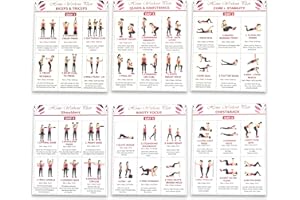 BOWULATAO 6-Pack Dumbbell Workout Posters for Beginners | Home Fitness Plan with Daily Exercise Routines for Weight Loss & Muscle Tone, Strength & Flexibility | Cycle Through Daily Guided Workouts | 8x10 Inch Charts (Red)