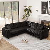 LEVNARY Sectional Couch with L-Shape Chaise, Boneless Couch Comfy Modular Sofa, Modern Cloud Faux Rabbit Fur 5 Seat Corner Couches Sleeper for Living Room Bedroom (Black)