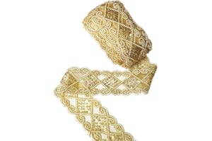 GNOGNAUQ Gongnauq Gold Lace Trim Sequinned Ribbon Vintage Decorative Wedding/Bridal DIY Craft Sewing (10 Yards) (Gold)