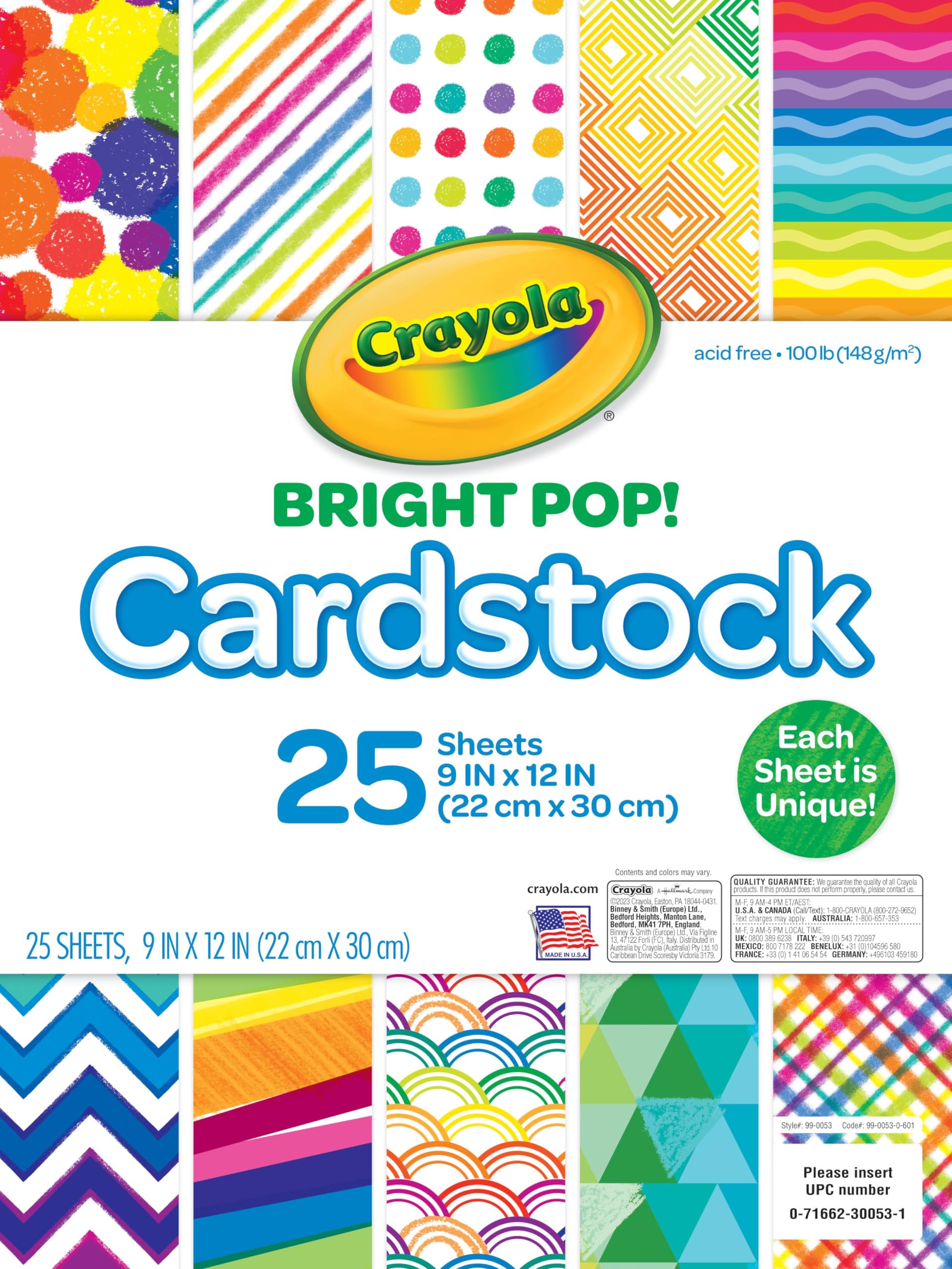 CRAYOLA Cardstock (25 Sheets) | Including 25 9x12-inch Sheets of Unique Patterned Cardstock | Ideal Inspiration for Every Art Project!