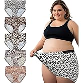 WhilyeePam Women’s Plus Size Leopard Print Panties Underwear Plus Size High Waist Brief Undies for Women 5-Pack XL-5XL