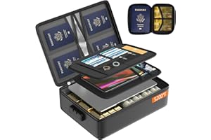 GROTHEORY Grothery 5200°F Fireproof Document Organizer with Lock Fireproof & Waterproof File Organizer Box 8 Layer Heat Insulated Aluminum Foil Important Document Box Fire Proof Passport Travel Doc Holder Black