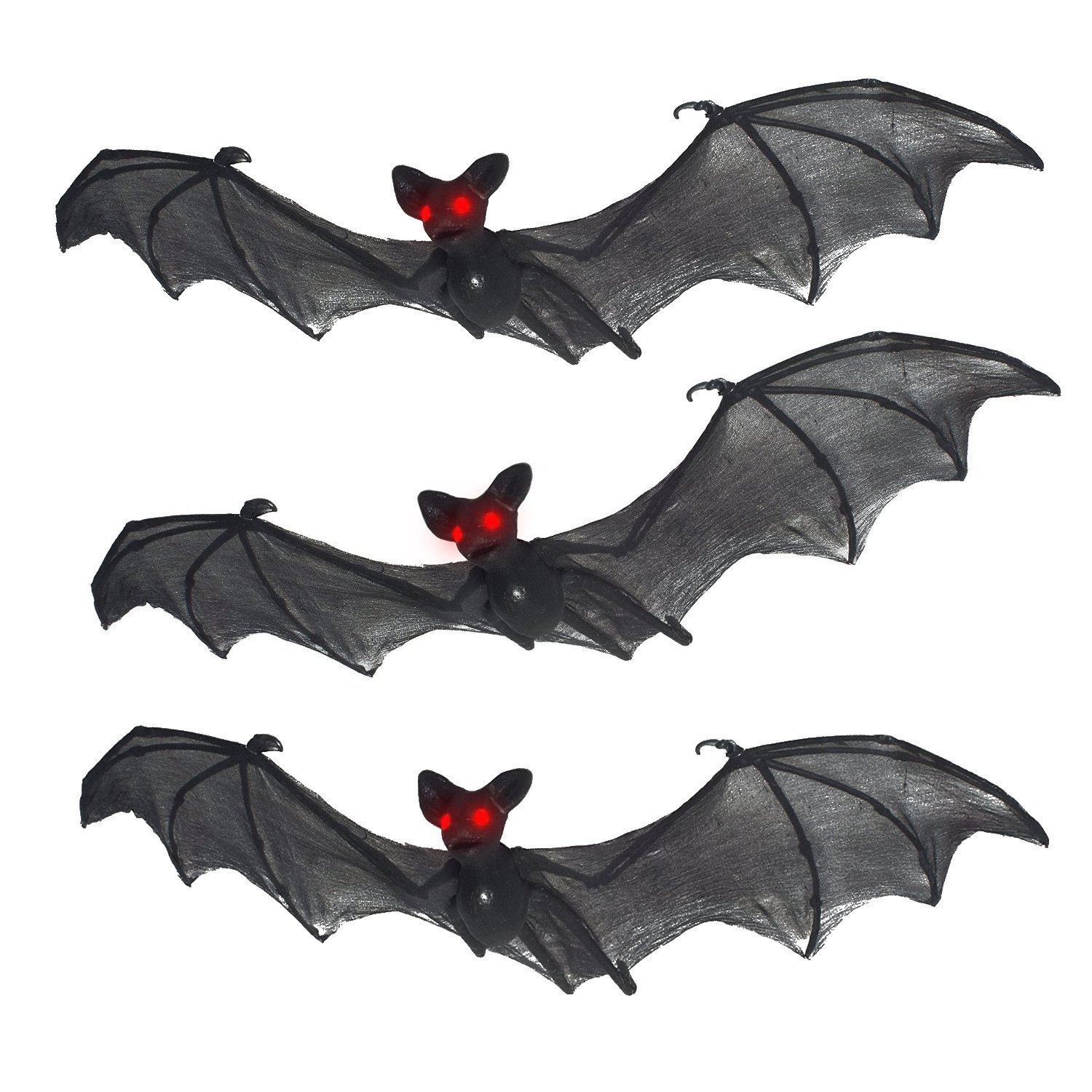 Prextex Bat Halloween Decoration - Set of 3 Realistic Looking Spooky Hanging Bats for Outdoor or Indoor Halloween Decorations, Ceiling Wall Accessory Decor for House Parties, Front Door, Garden Patio
