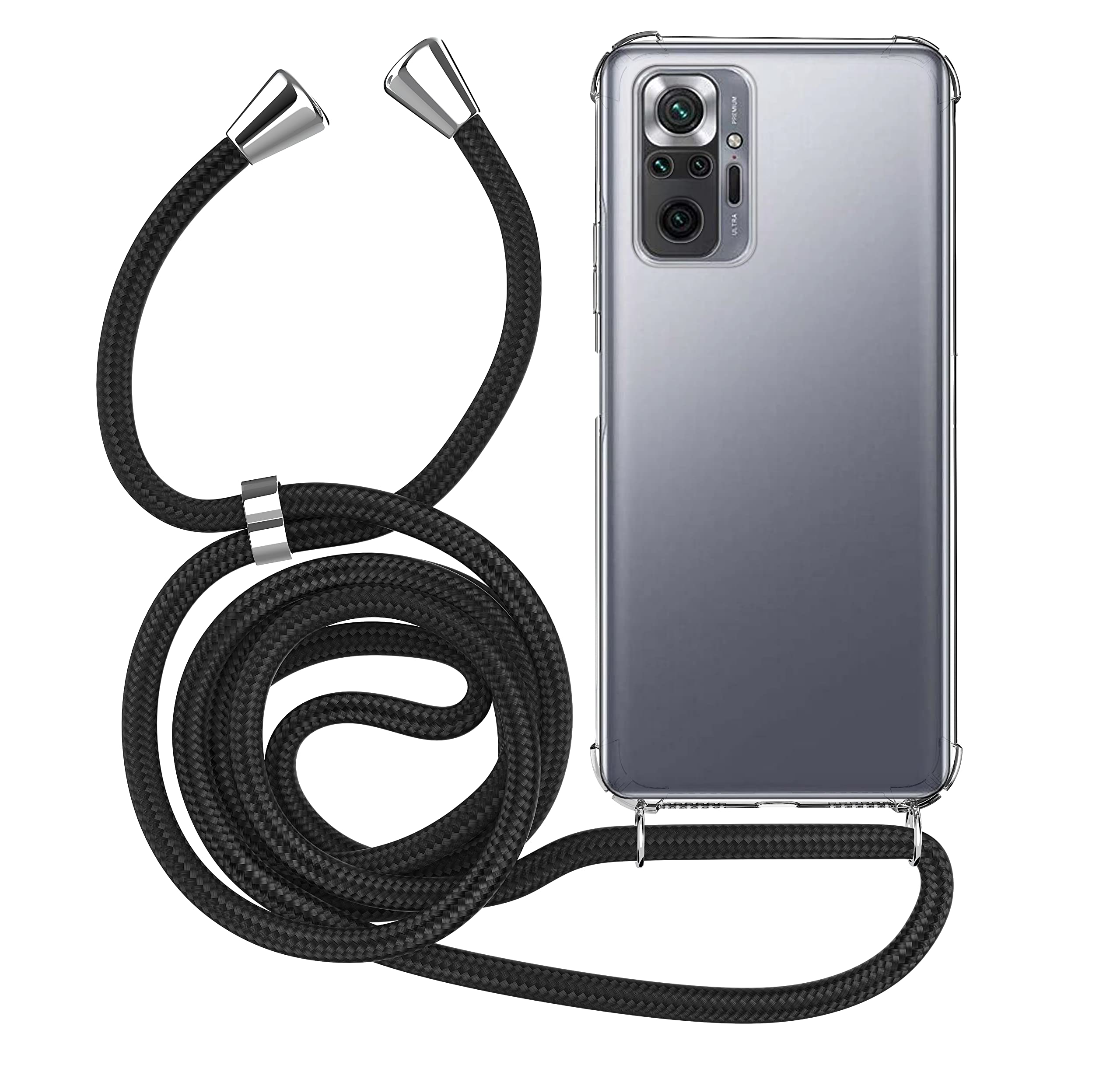 MyGadget Strap Case for Xiaomi Redmi Note 10 - Crossbody Phone Cover - TPU Silicone Case with Neck Holder - Cord Lanyard Carrier with Rope in Black
