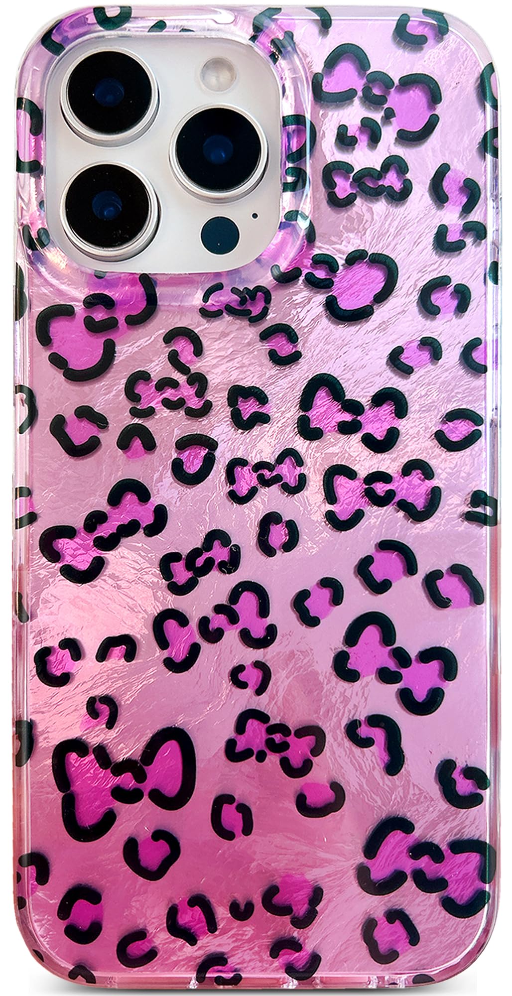 Photo 1 of Qokey for iPhone 16 Pro Max Case,Cute Trendy Leopard Print Pattern Covering Pattern Design for Women Soft Bumper Lightweight Slim Shockproof Phone Cover for iPhone 16 Pro Max, Pink Bows