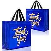 Nush Nush Large Blue Thank You Gift Bags - Set of 12 Reusable Blue Thank You Bags With Handles And Holographic Finish - Ideal Goodie Bag for Birthday, Thanksgiving, Small Business – 13x5x11