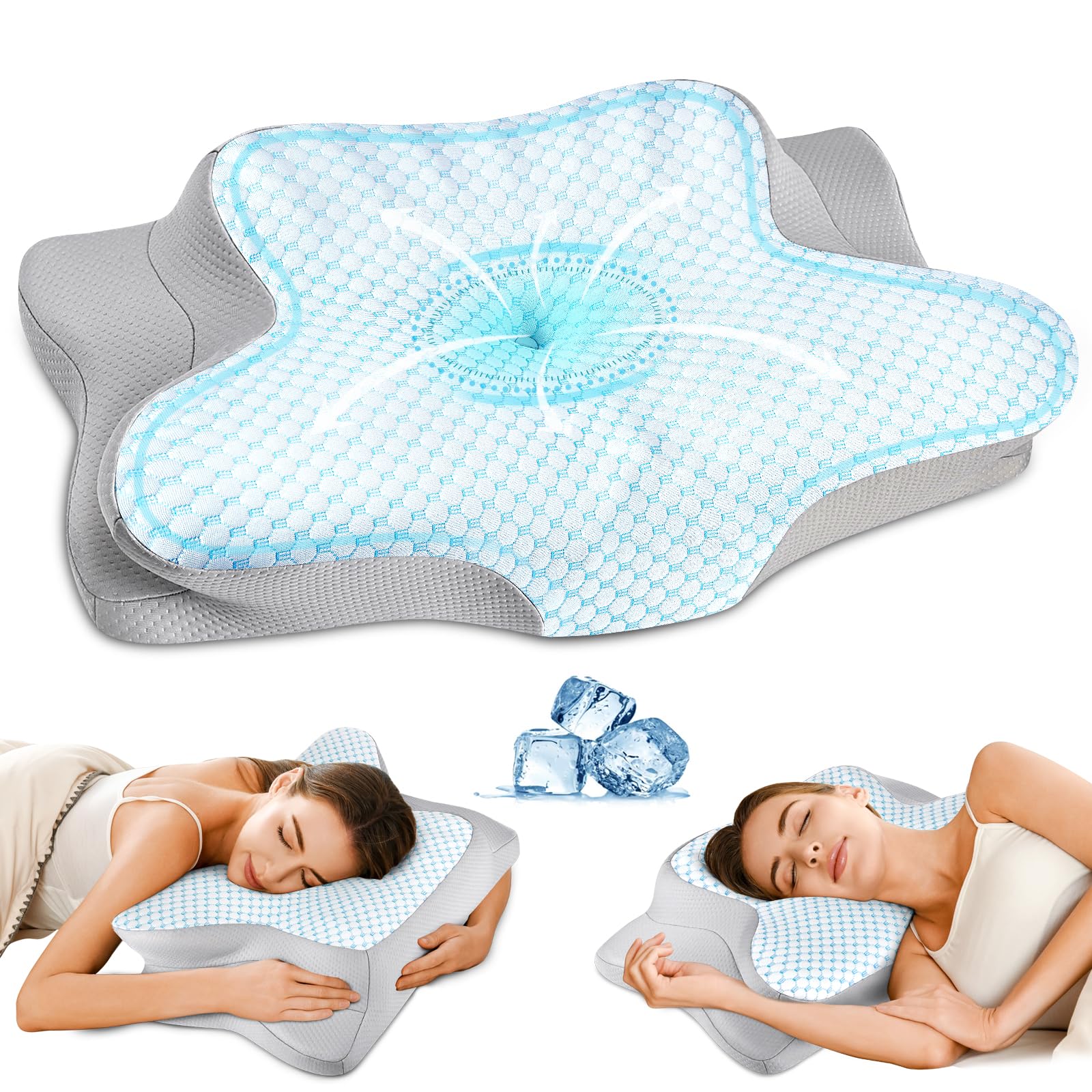 Photo 1 of Cervical Pillow for Neck Pain Relief - Ergonomic Pillow for Sleeping Side Sleeper Pillow for Adults, Contour Neck Pillow Cooling Memory Foam Pillows, Orthopedic Bed Pillow for Back Stomach Sleepers