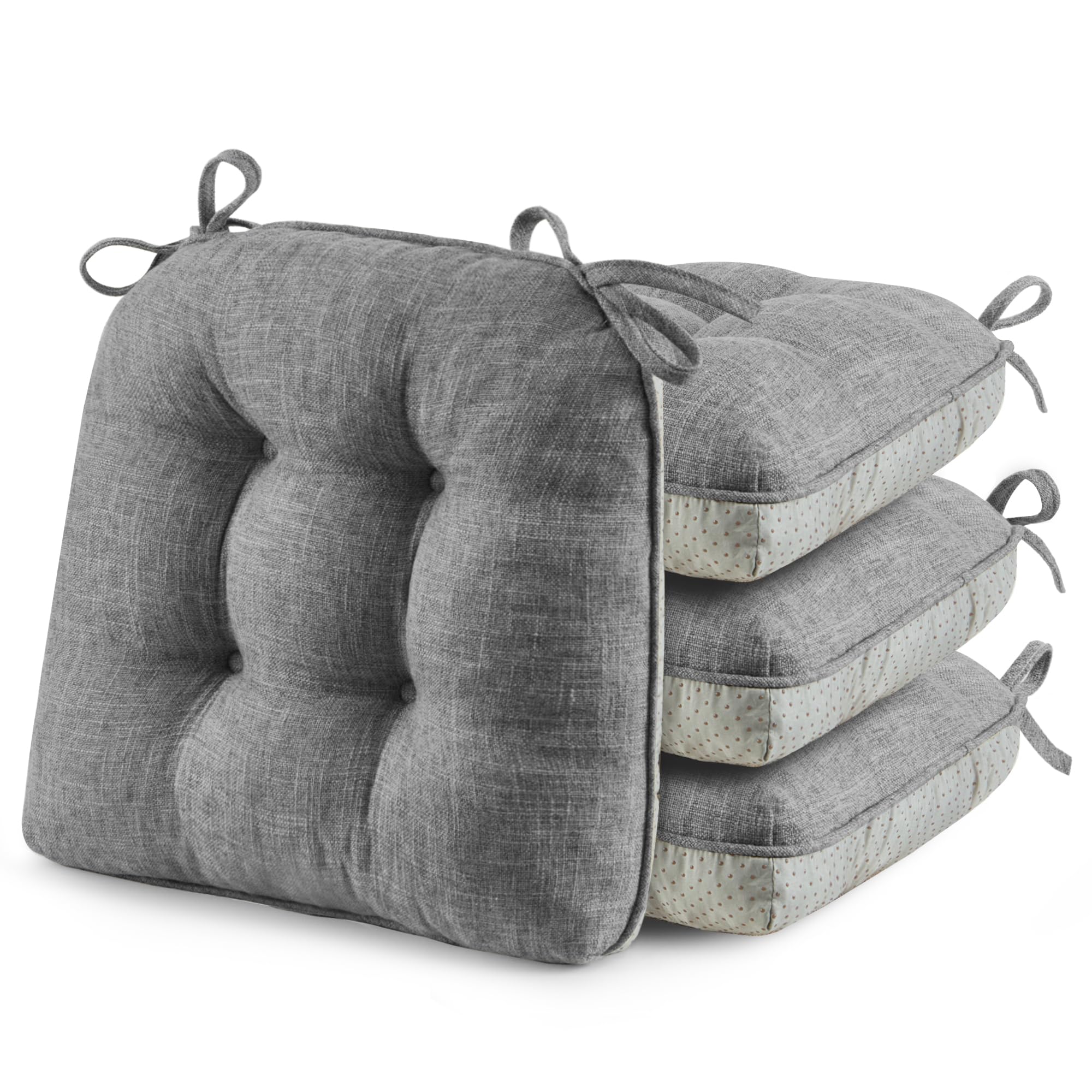 Photo 1 of puredown® Chair Cushions for Dining Chairs, Tufted Memory Foam Chair Pads with Non-Slip Backing, Kitchen Seat Cushions with Ties, Washable Seat Pad Set of 4, 15.5" x 15.5" x 4", Dark Grey