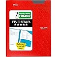 Five Star 2 Pocket Folder, Stay-Put Folder, Plastic Colored Folders with Pockets & Prong Fasteners for 3-Ring Binders, 8-1/2” x 11", Fire Red (72109)