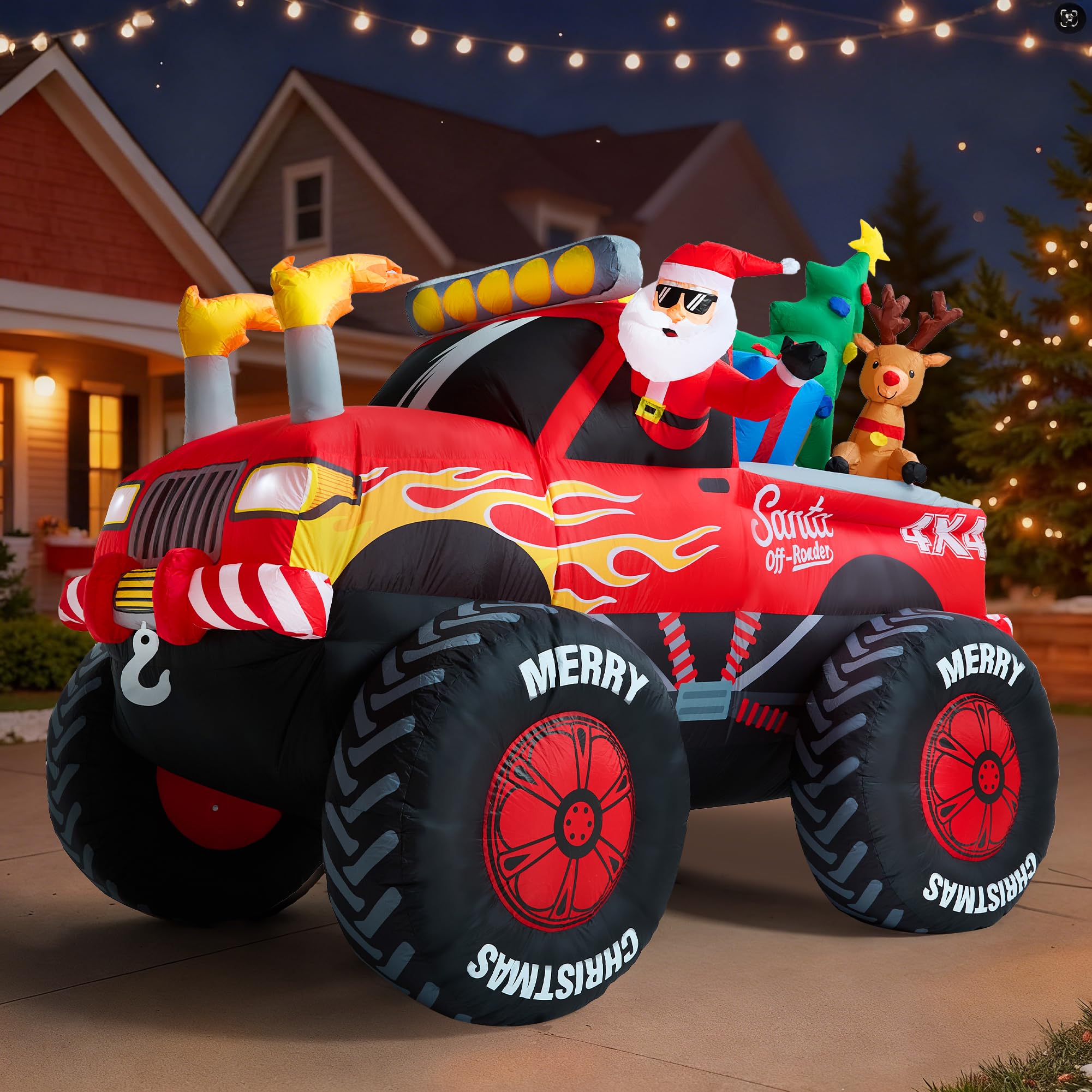 Photo 1 of 8.5 FT Long Santa in Monster Truck Christmas Inflatables Outdoor Decorations, Christmas Blow Up Santa Claus Yard Decorations for Garden Lawn Xmas Decor