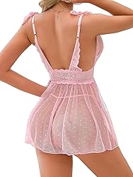 Lilosy Sexy Polka Dots Mesh Sheer Babydoll Chemise