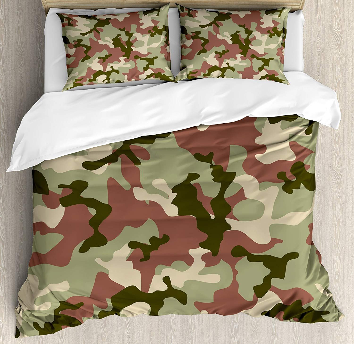 Royalreal Full Size 4 Piece Duvet Cover Set Camo Illustrated Green