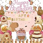 Tyotrbs Pink Happy Capybara Birthday Decorations, Cute Capy Birthday Party Banners Hanging Swirls Decor, Capybara Lover Bday Decor Supplies