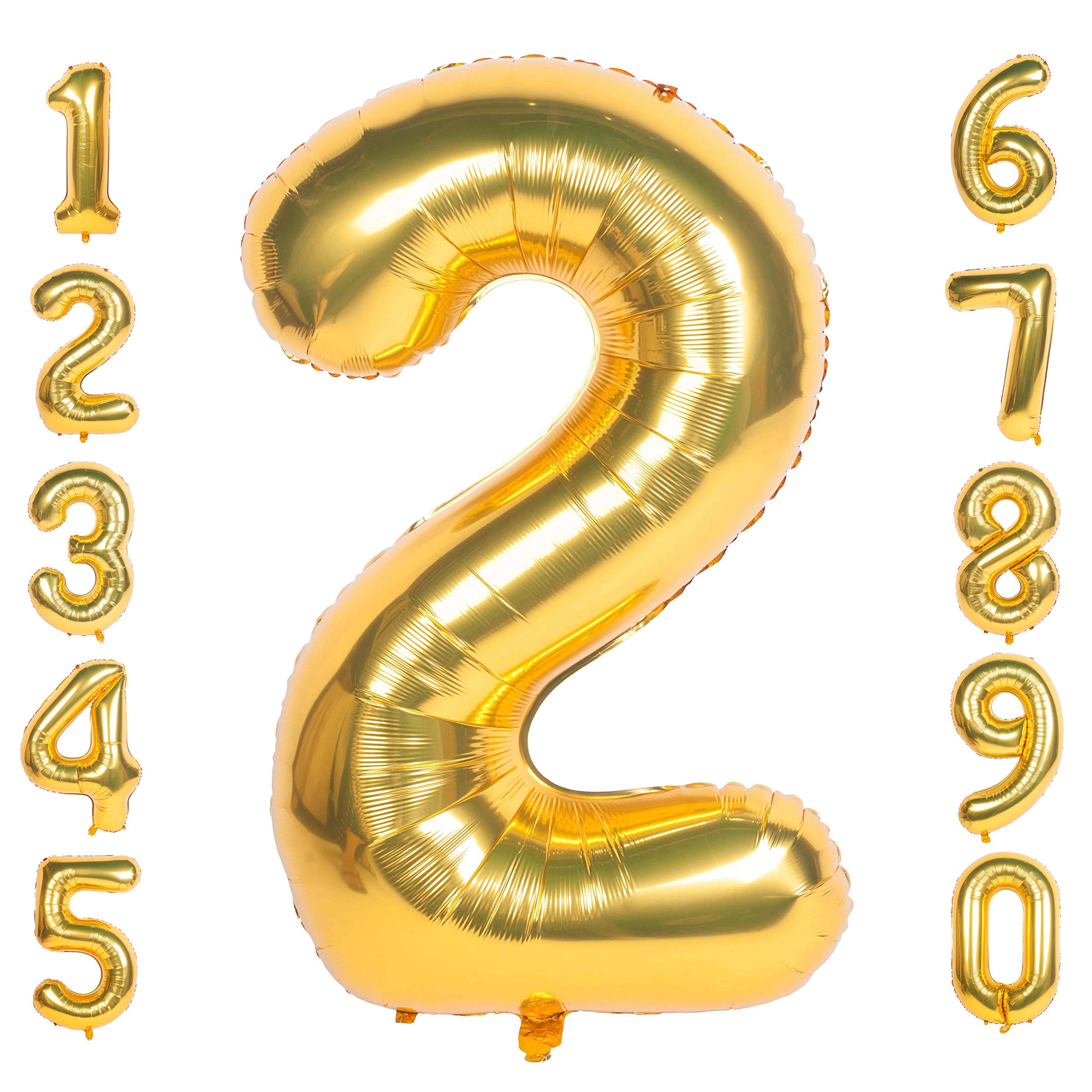 Gold 2 balloons 40 Inch Giant Helium Foil Number 0 to 9 Gold Balloon Birthday Wedding Party Digital Decorations (Number 2) โ image 1