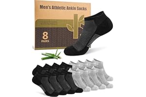 Ankle Socks for Men, Bamboo Socks Running Athletic Cushioned Moisture Wicking Low Cut Reinforced, 8 Pairs