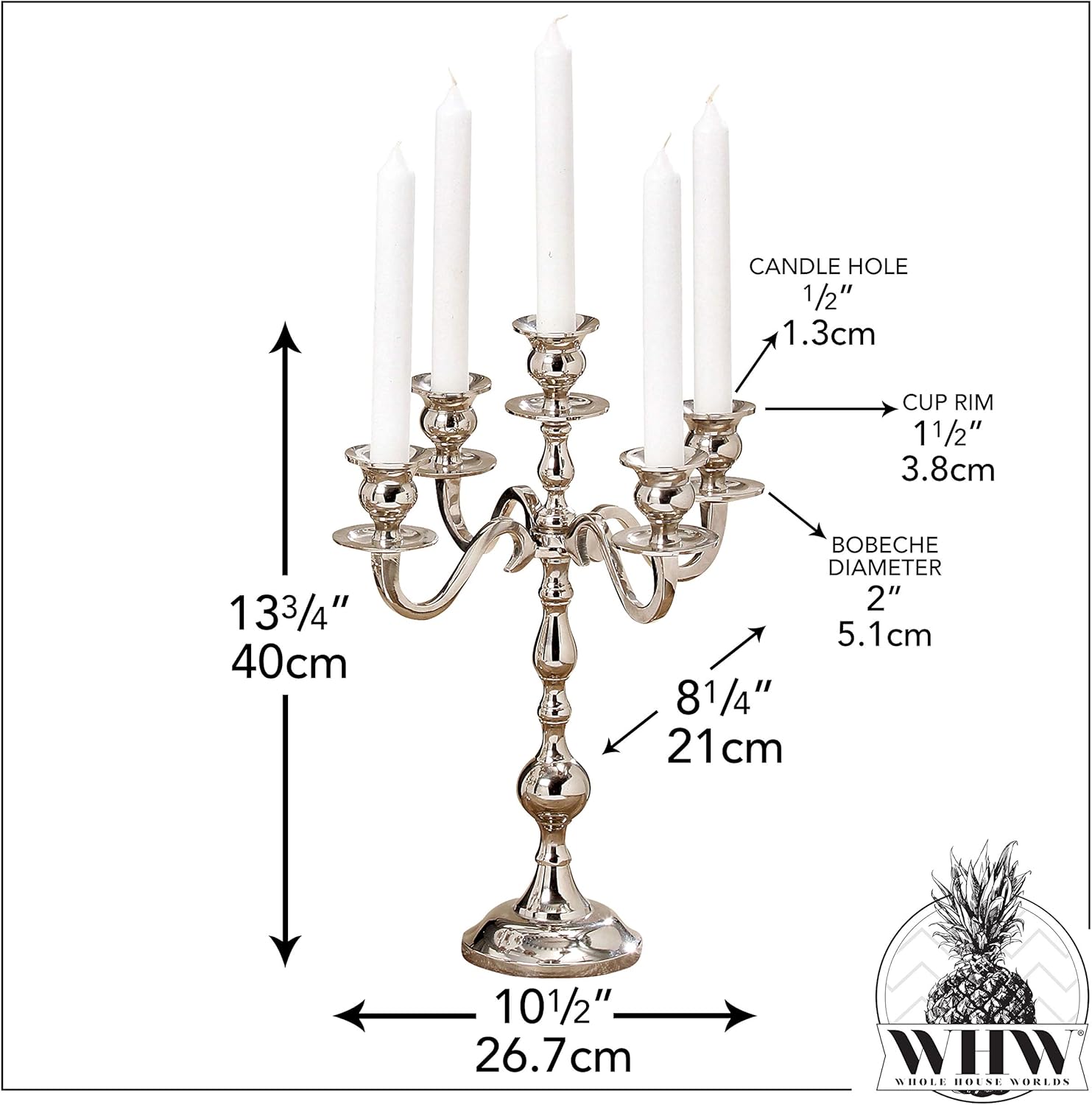 Hamptons Five Arm Silver Candelabra, Hand Crafted of Silver Aluminum Nickel, Over 1 Ft Tall (13.75 Inches ) from The Hotel Resort Collection: Kitchen & Dining