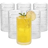 Akutaa Vintage Hobnail Drinking Glasses Set of 6, 16 oz Large Capacity Embossed Clear Tumblers, Highball Glasses for Water, Cocktail, Beer, Whiskey, Kitchen & Bar Use