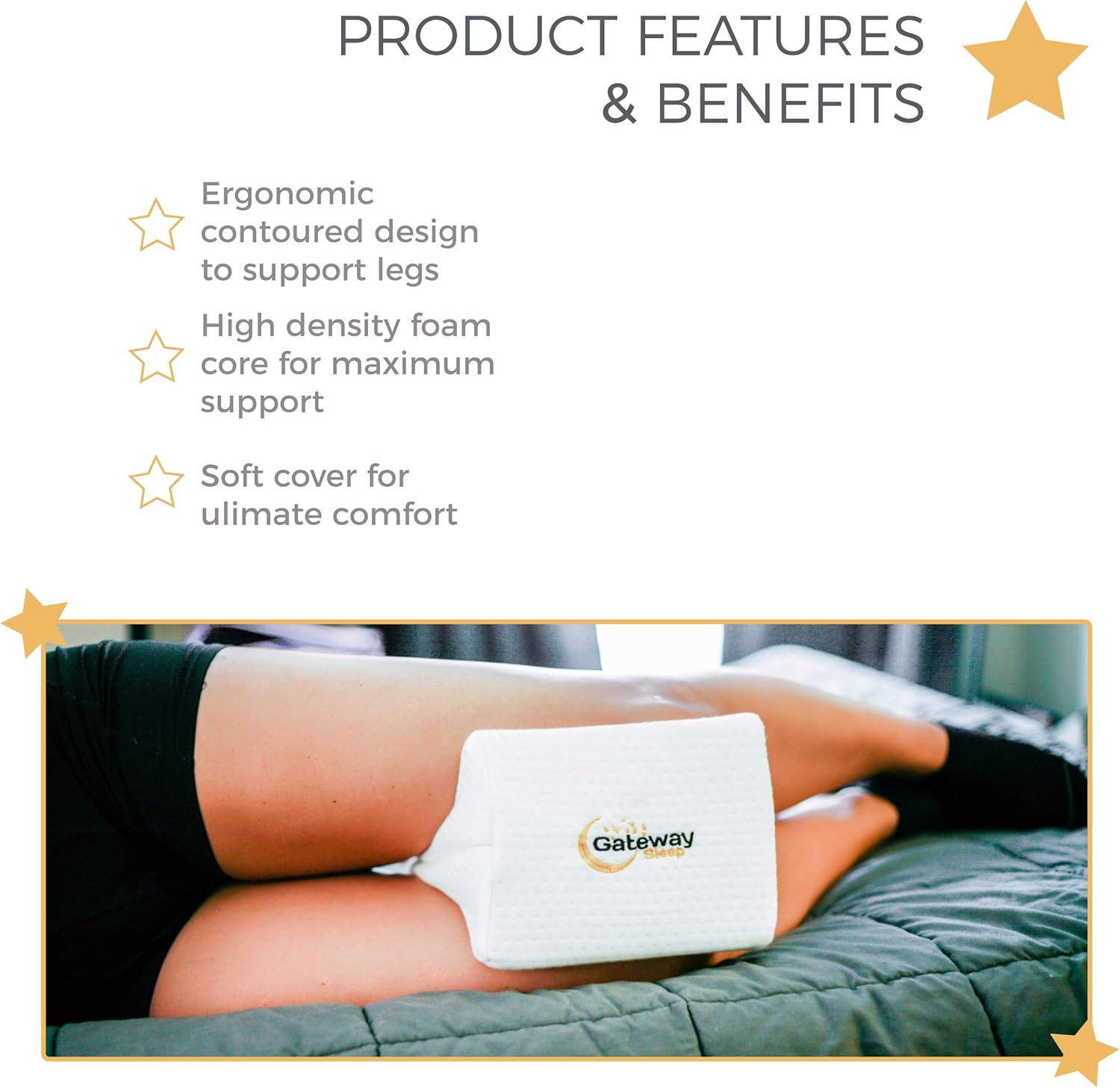 Memory Foam Knee Pillow with Washable Organic Cover for Side Sleepers - Memory Foam Knee Pillow for Back Pain - Post Knee Surgery Pillow - Pregnancy Support for Better Sleep: Home & Kitchen