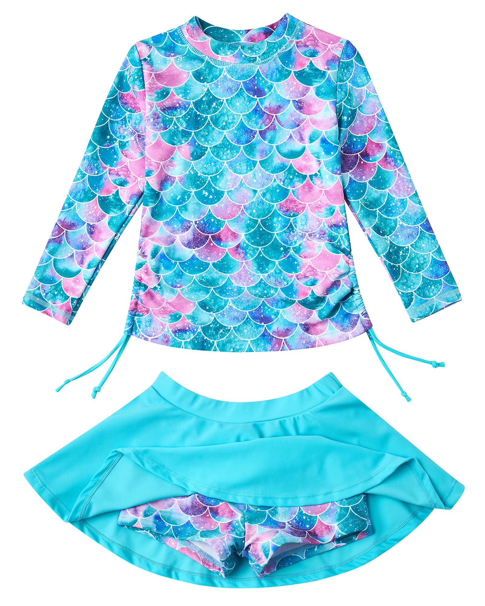 Photo 1 of swimsobo Girls Bathing Suits 2 Pieces Swimsuits Size 7 Mermaid Rash Guard Skirt Long Sleeve Swimming Swimwear