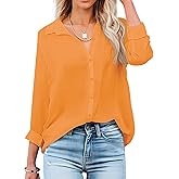 OMSJ Women's Button Down Shirts Casual Long Sleeve Stylish V Neck Solid Work Business Blouses Tops with Pocket