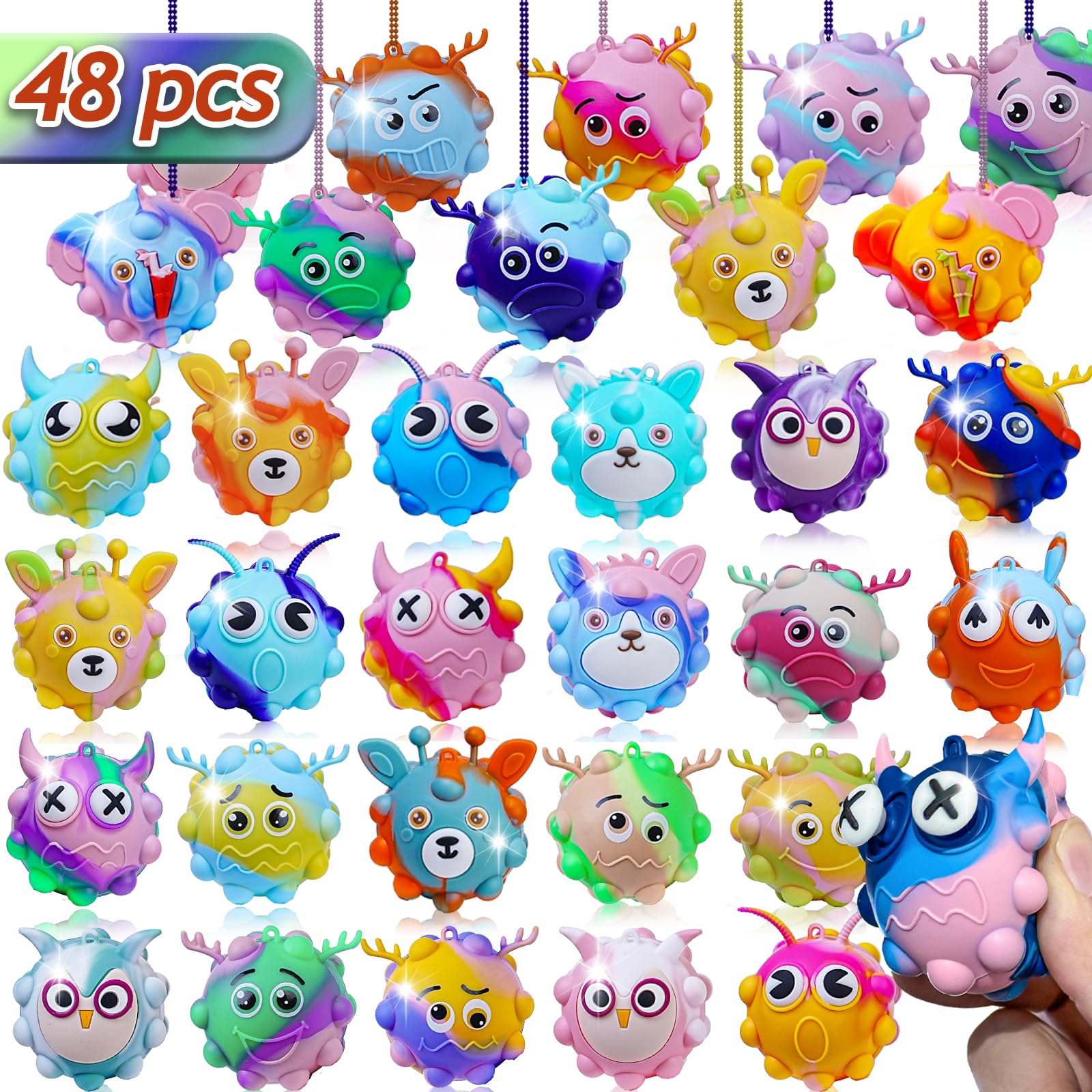 48 Pack Pop Fidget Toys Bulk 3D Stress Ball Toy, Party Favors for Birthday, Sensory Toys Bulk Squeeze Toys, Stress Relief, Easter Basket Stuffers, Classroom Prizes Stocking Stuffers for Adults Toddler