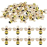 InnoHHustle 32 Pcs Bee Charm Pendants with Rhinestone Cute Enamel Honeybee Rhinestone Embellishments with Hole Alloy Bee Beads for DIY Jewelry Craft Supplies Handmade Earring Necklace Bracelet