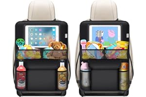 MEOLSAEK Kick Mats Back Seat Protector, 2Pack Waterproof Oxford Seat Back Protector, Car Seat Back Protector for Kids, Back of Seat Protector for Kids Feet Car Seat (2pc with Table Pocket)