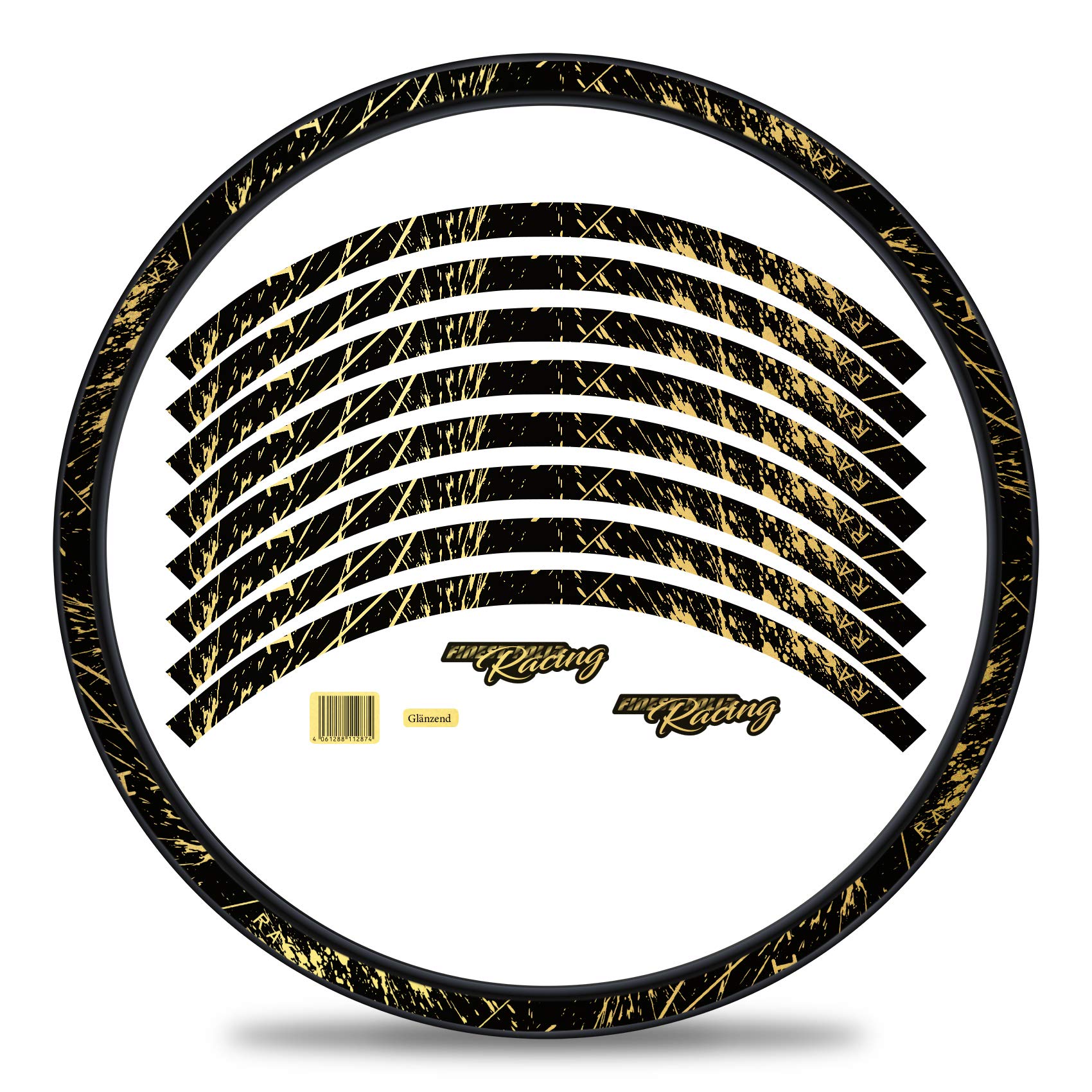 Finest Folia 16-piece set of rim stickers for bicycle rims in racing design, complete set for 27 inch 29 inch for road bike, mountain bike, MTB balance bike, RX024 (gold metallic, gloss)
