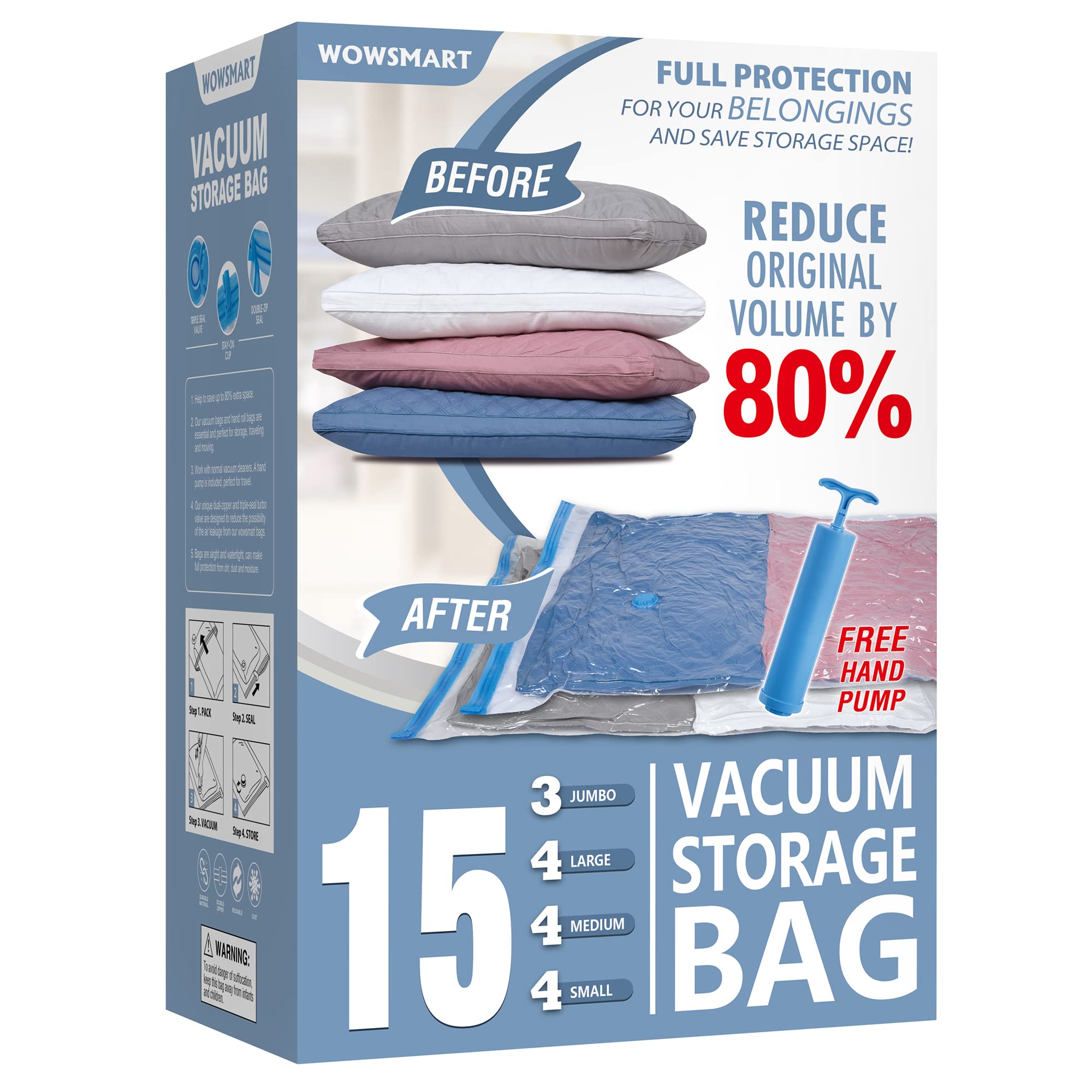 Photo 1 of 15 Pack Vacuum Storage Bags with Hand Pump, 80% Space Saver Vacuum Seal Storage Bags for Clothing, Travel Lugggage, Blankets, Comforters